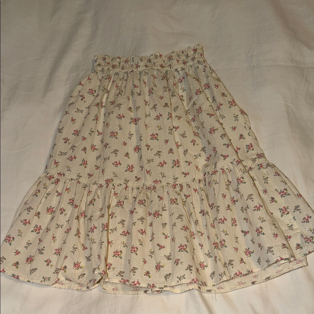 H&M Cream Floral Tiered Skirt with Pink and Green Accents
